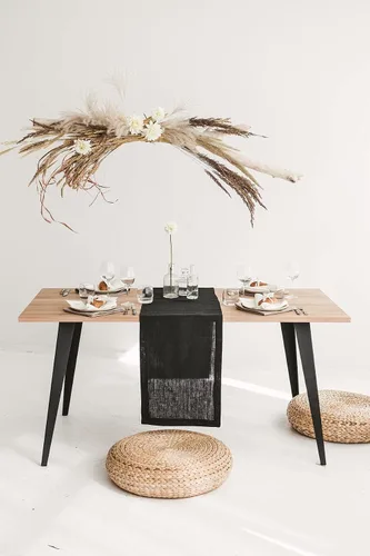 Vista 3 de Pure 100% Linen Table Runner - Thick 260-GSM 15x72-inch Black Table Runner - Natural Fiber Dining Table Runners