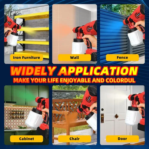 Vista 8 de Pulverizador de pintura inalámbrico para batería Milwaukee M18 de 18 V, pistola de pintura eléctrica para casa, 4 boquillas de cobre, pistola