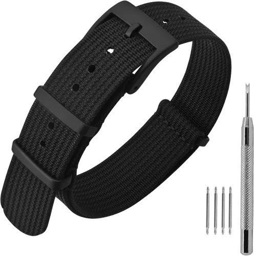 Vista 10 de ANNEFIT - Correa de reloj de nailon de 16mm 18mm 20mm 22mm, correas de reloj militares impermeables de una pieza con hebilla resistente