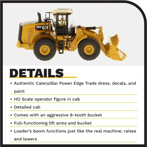 Vista 4 de Diecast Masters 1:87 Escala Caterpillar 966M Cargadora de ruedas, Camiones para gatos y equipos de construcción HO Scale Series Modelo 85948