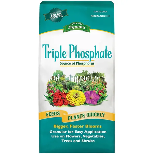 Vista 2 de Espoma Fertilizante triple fosfato 0-45-0, bolsa de 6.5 libras. Promueve el crecimiento de raíces y la floración en todas las plantas con flores