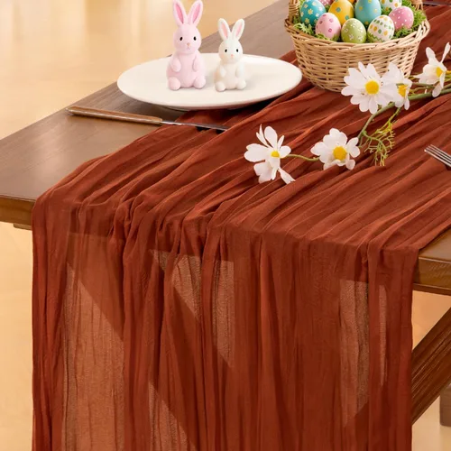 Vista 62 de Socomi - Camino de mesa de gasa, estilo bohemio y rústico, para primavera, Pascua, bodas, fiestas, baby showers y decoración, 120 pulgadas/10 pies