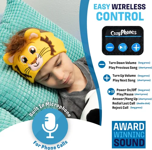 Vista 4 de CozyPhones Auriculares para niños, auriculares con diadema para niños bebés y niños pequeños de 1 a 3 años, accesorios de viaje elásticos y cómodos