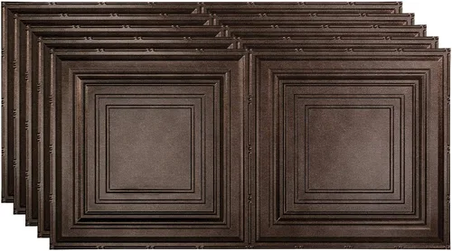 Vista 24 de FASÄDE Panel de techo decorativo de vinilo decorativo de 2 x 4 pies de estilo tradicional / patrón 3 en aluminio cepillado (paquete de 5)