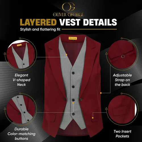 Vista 10 de Oliver George Chaleco formal de esmoquin en capas para hombre, chaleco de traje de negocios