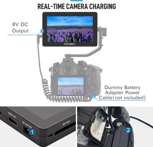 Vista 6 de FEELWORLD F6 Plus V2+Batería+Bolsa Pantalla Táctil de 6 Pulgadas DSLR Cámara Monitor de Campo con 3D Lut Pequeño Full HD 1920x1080 IPS Pantalla