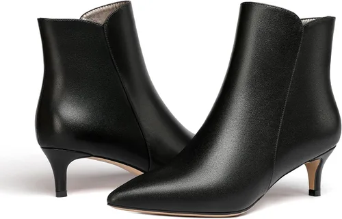 Vista 6 de WAYDERNS Botas cortas de cuero con cremallera mate para mujer, tacón bajo y tacón bajo con cremallera de 2 pulgadas