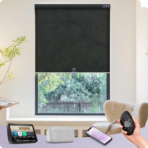 Vista 25 de Graywind Persianas enrollables inteligentes acopladas compatibles con Alexa Google, tamaño personalizado extra grande, persianas motorizadas