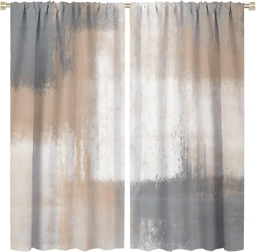 Vista 9 de Cortinas rústicas occidentales marrones con patrón de cornamenta para puerta, con bolsillo para barra, cortinas de ventana para dormitorio, sala