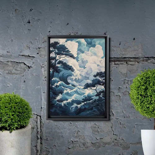 Vista 7 de Canvas Print Canvas Framed Canvas Wall Art Wood Panel Retro Wave Art A Storm Wall Art Print Sea Wave In The Night And Trees Stormy Waves Art Canvas