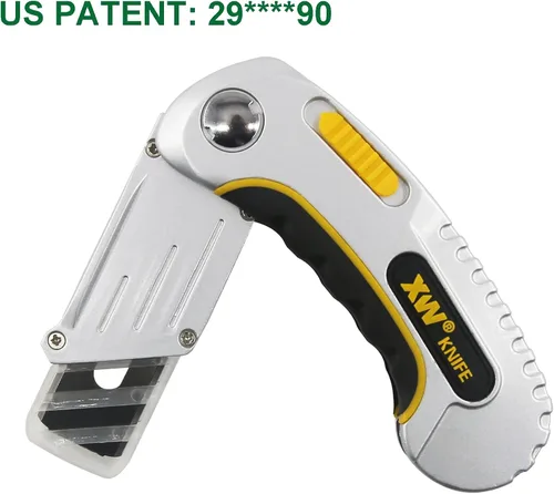 Vista 2 de XW Cuchillo plegable para alfombra, navaja resistente con tapa protectora, 5 cuchillas adicionales incluidas