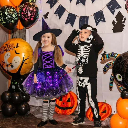 Vista 6 de Kitimi Light Up Witch Costume for Girls, Carnival Girls Witch Costume, Kids Toddler Witch Costume, Witch Costume for Party