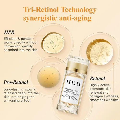 Vista 3 de Triple Retinol Serum para la cara – Anti-envejecimiento arrugas noche retinol +HPR cápsulas, suero peptídico para mujeres, reduce líneas finas
