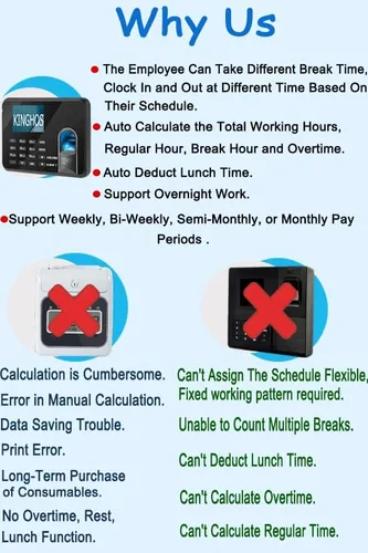 Vista 7 de KINGHOS Reloj de tiempo de huellas dactilares con software gratuito, calcula automáticamente horas extras y horas de trabajodeducir el tiempo