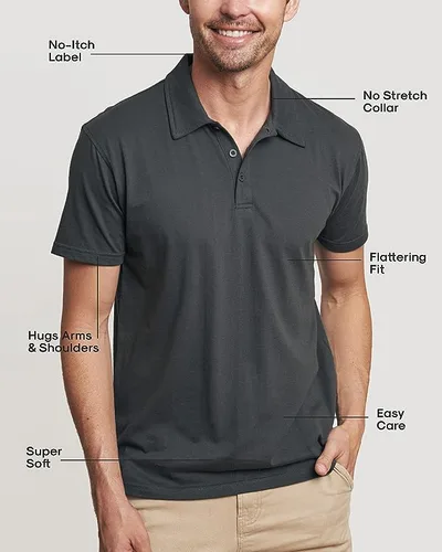 Vista 6 de True Classic Camisas polo para hombre, camisas de golf ajustadas de primera calidad para hombres y hombres, polos de manga corta, color negro, Negro
