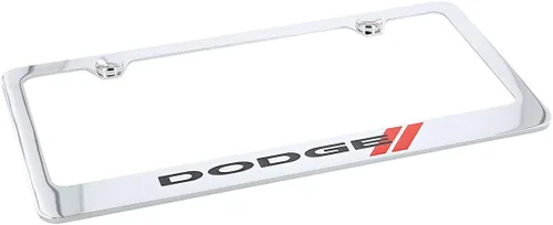 Vista 3 de Dodge Marco de matrícula con logotipo (2 agujeros/latón, cromo/ancho)