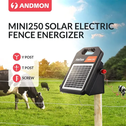 Vista 5 de Andmon MINI250 Cargador solar para cerca eléctrica con modo día o noche, 0.18 Joule Cargador solar para cerca portátil
