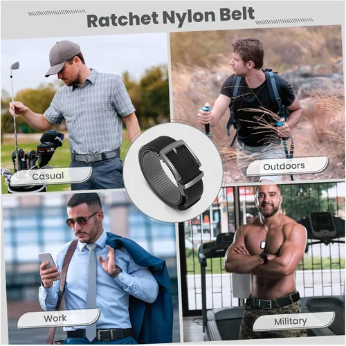 Vista 5 de Cinturones de trinquete de liberación rápida para hombre, cinturón de nailon reversible dos en uno para hombre casual y vestido deportivo