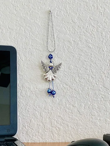 Vista 3 de LUCKBOOSTIUM Hermoso adorno colgante de ángel con cristal azul y mal de ojo, dijes de buena suerte, llaves del hogar, bolso, bolsas y accesorios
