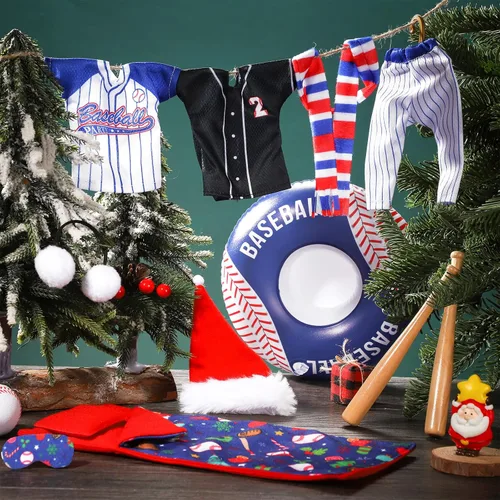 Vista 4 de 1 juego de accesorios de muñeca de Navidad 2025, incluye delantal, sombrero de chef, hamaca, columpio, saco de dormir, bata de baño, suéter