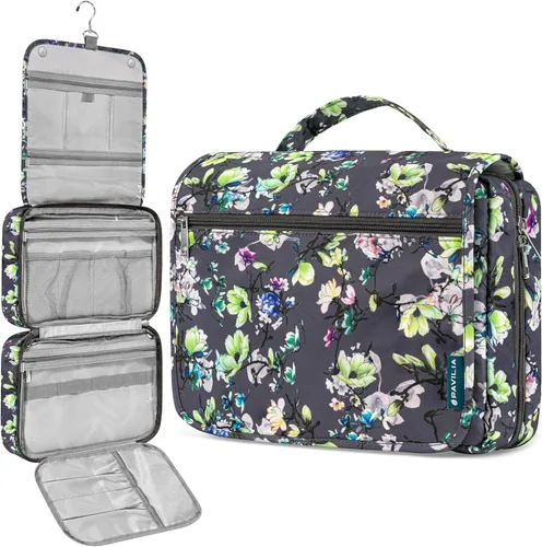 Vista 10 de PAVILIA Neceser colgante para mujeres y hombres, organizador de cosméticos plegable, bolsa de viaje, bolsa de maquillaje resistente al agua
