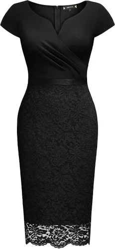 Vista 5 de Miusol Vestido de cóctel con volantes y encaje floral con cuello en V para mujer
