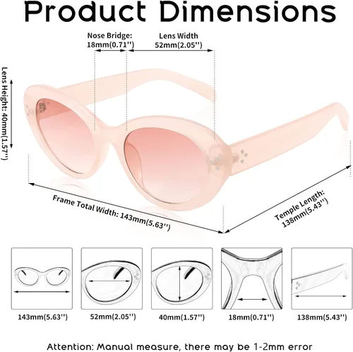 Vista 7 de FEISEDY Y2k - Gafas de sol ovaladas para mujer gruesas atrevidas estilo retro con efecto de ojo de gato redondo B2313