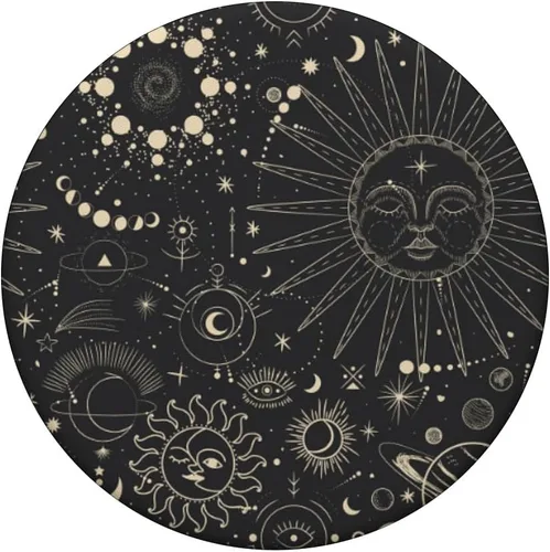 Vista 3 de PopSockets intercambiables con diseño de estrellas espaciales astrológicas y luna, color negro