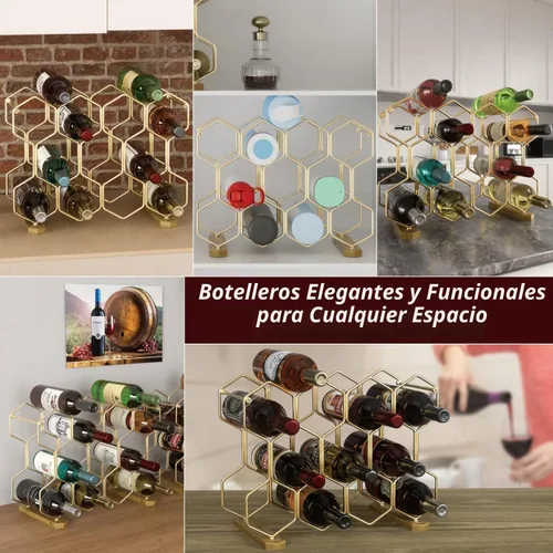 Vista 2 de Buruis Estante de vino para encimera, soporte para vino de 14 botellas con Dorado