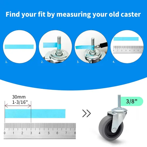 Vista 7 de MySit Ruedas giratorias, vástago roscado de 3 pulgadas, ruedas TPR de 3/8 "-16 x 1-1/2", rueda de goma termoplástica resistente con capacidad
