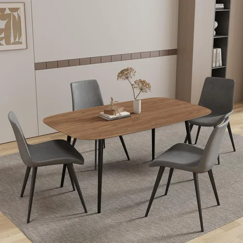 Vista 24 de HIPIHOM Mesa de comedor moderna de granja de 47.2 pulgadas, mesa de comedor rectangular de madera con patas de metal para 4 personas para comedor