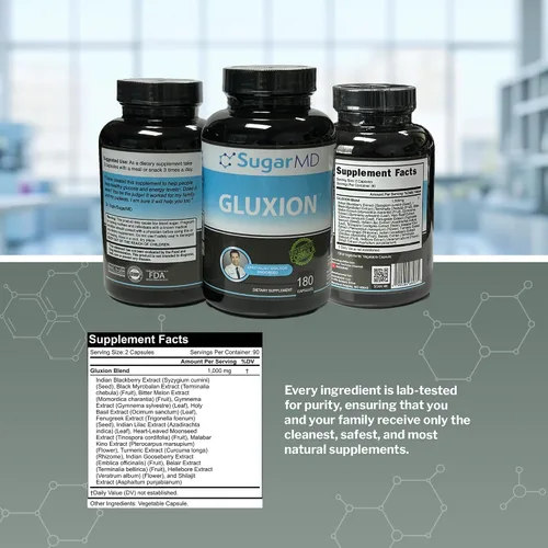 Vista 6 de SugarMD GLUXION 3X Strength Formula Mezcla botánica avanzada y de nutrientes para control de picos Vegano, sin OMG, 180 cápsulas