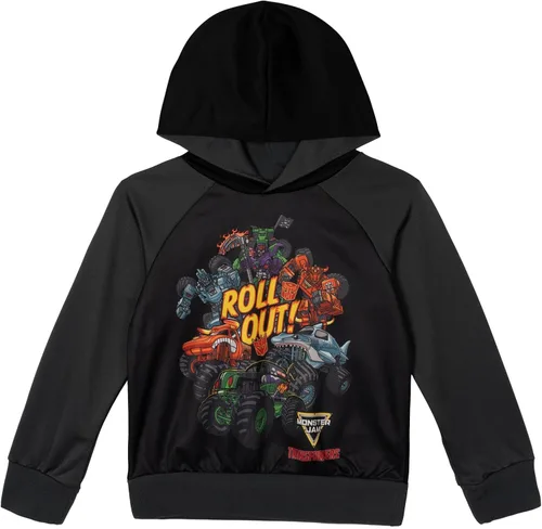 Vista 10 de Monster Jam Maximum Destruction El Toro Loco Grave Digger - Sudadera con capucha de forro polar para niños pequeños y grandes Negro