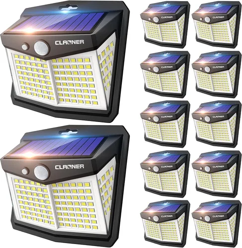 Vista 7 de CLAONER - Luces solares para exteriores, [128 LED/8 paquetes], luces solares con sensor de movimiento, 3 modos de trabajo, luces de pared con ángulo