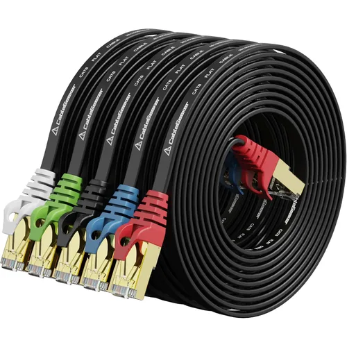 Vista 9 de CableGeeker Cables Ethernet planos blindados Cat8, 1 pie, paquete de 5, todo negro Negro (All-Black)