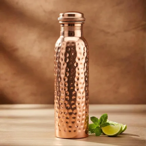 Vista 2 de Botella de agua de cobre puro de 34 onzas, recipiente ayurvédico auténtico para apoyo inmunológico y bienestar, ecológica, sin BPA, 100% cobre