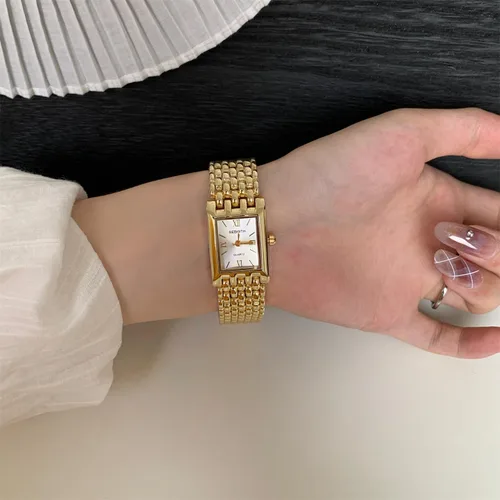 Vista 8 de MASTOP Gold Watches for Women Vintage Rectangle Quartz Watch 30M Waterproof Stainless Steel Bracelet Adjustable Ladies Wristwatch