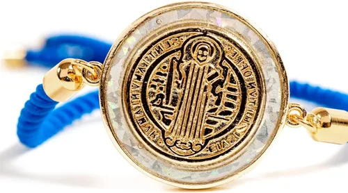 Vista 2 de Alea Collection San Benito - Medalla católica bendecida chapada en oro de 18 quilates joyería religiosa Base chapada en oro no conocido