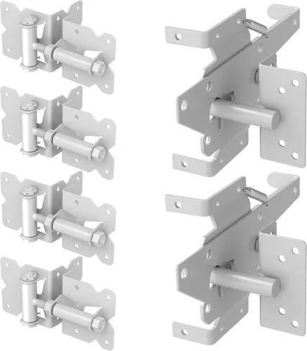 Vista 8 de ZEKOO Kit de bisagras para puerta de valla de vinilo de acero inoxidable, bisagras y pestillo de cierre automático, a prueba de óxido, uso