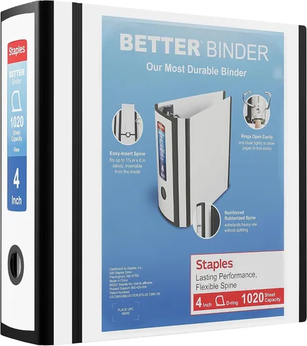 Vista 79 de Carpeta con anillos en forma de "D" de 1 pulgada para mejor visualización Staples, Negro