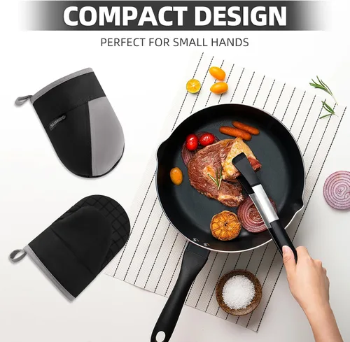 Vista 5 de Mini guantes para horno, guantes para horno de cocina, guantes de cocina de 500 grados resistentes al calor, superficie de silicona antideslizante
