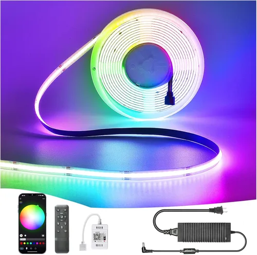 Vista 11 de Tira de Luz LED RGB COB 32.FT/10M (2 Rollos de 16.4FT/5M), Tira LED COB Ancho 10mm/5760 LEDs, Tira de Luz LED Cambiante de Color 24V con Control
