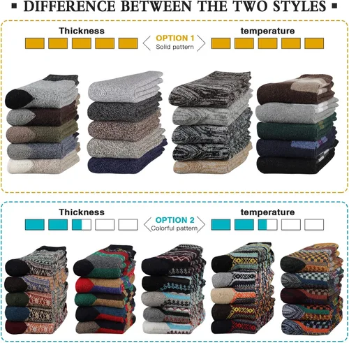 Vista 2 de Heatuff Calcetines de lana gruesa para hombre, térmicos, cálidos, para invierno, 5 pares, multicolor