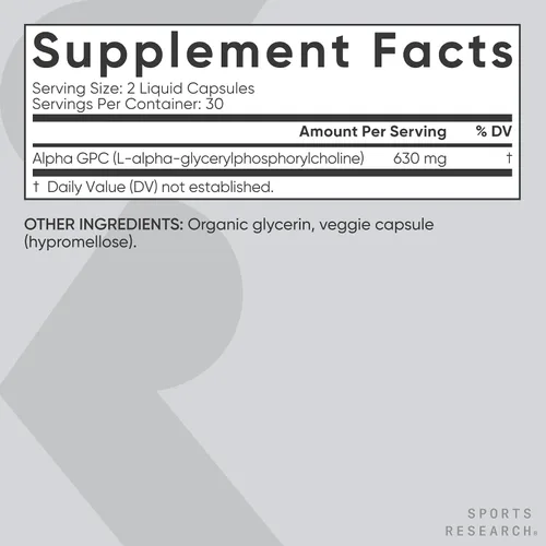 Vista 5 de Sports Research® Alpha GPC 630mg, 60 cápsulas líquidas