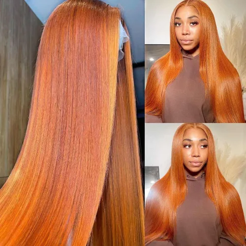 Vista 18 de Flady Peluca de cabello humano con encaje frontal ombré, prearrancada, sin pegamento, peluca frontal de encaje HD 4/27, pelucas de cabello humano