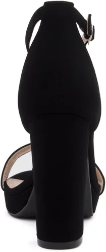 Vista 4 de Shoe Land Enlove - Sandalias de tacón de plataforma para mujer, puntera abierta, correa de tobillo, tacón alto grueso, zapatos de vestir para bodas