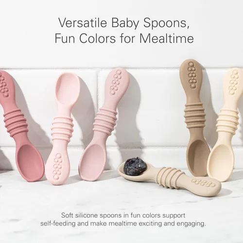 Vista 7 de Sperric Cucharas para bebés de más de 6 meses, autoalimentación, cucharas de dentición sin BPA, color rosa