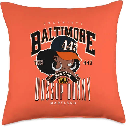Vista 4 de Baltimore Area Code 443 443 Area Code Baltimore Maryland Flag Black Girl Bmore Pride - Almohada de 16 x 16 pulgadas, multicolor