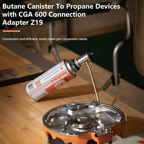 Vista 2 de Campingmoon - Convertidor de adaptador de butano a propano de 8 onzas, tipo boquilla, recipiente de butano a dispositivos de propano de 1 libra