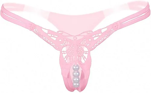 Vista 5 de Tanga de encaje para mujer sexual con perlas tangas sin costuras